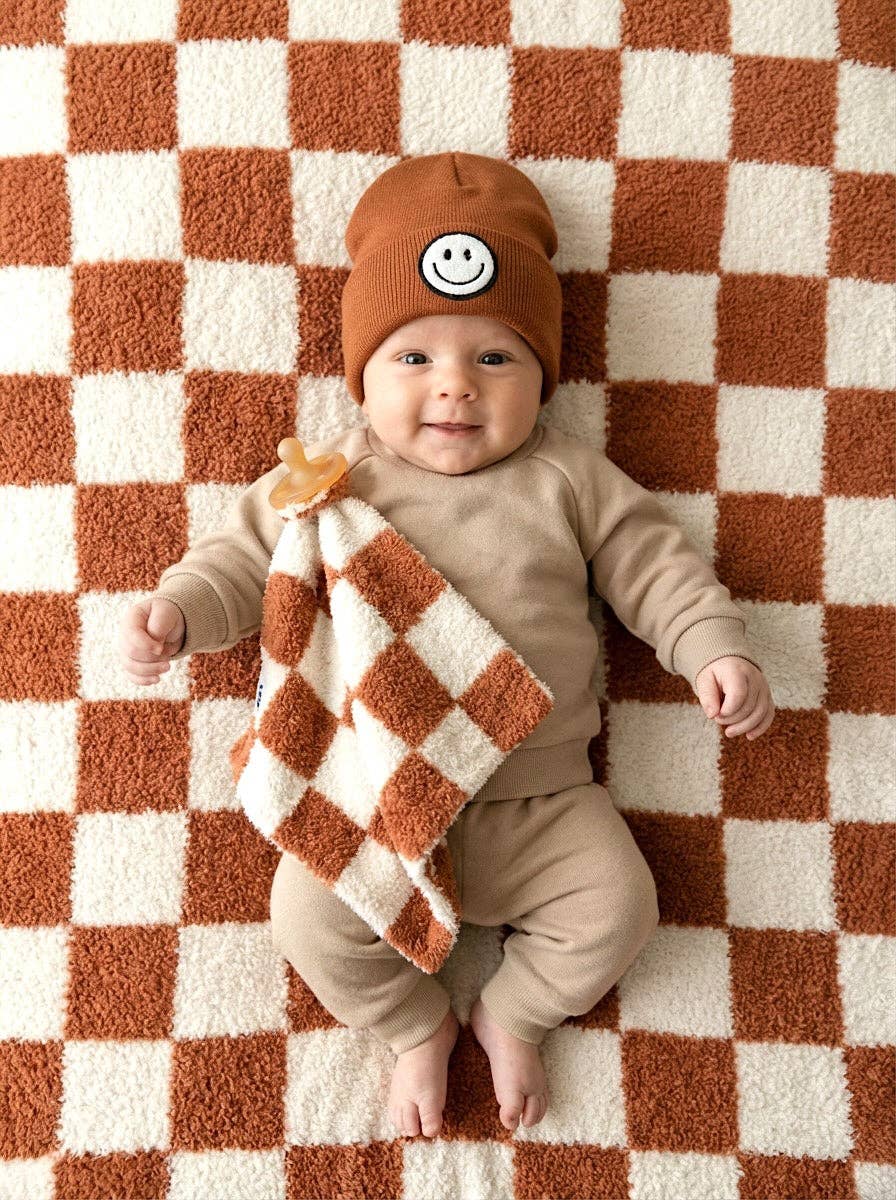 Checkered Plush Baby Lovey | Copper