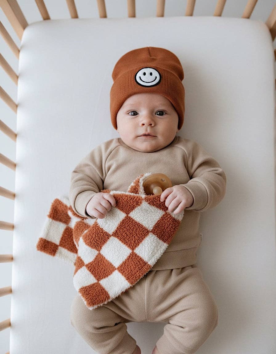 Checkered Plush Baby Lovey | Copper