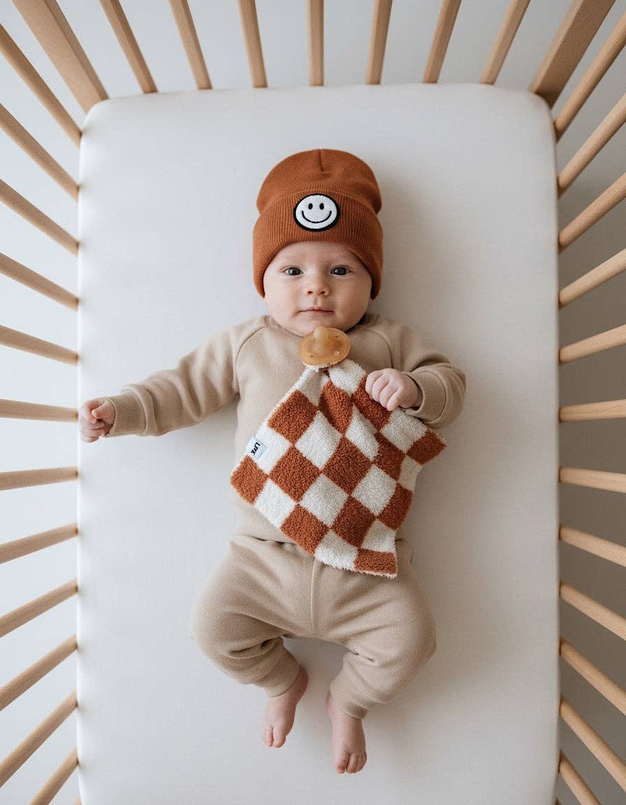 Checkered Plush Baby Lovey | Copper